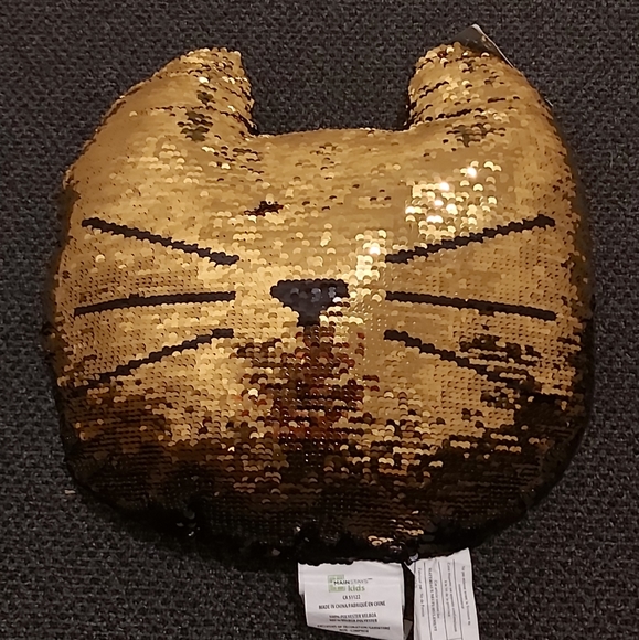 Sequin Black and Gold Cat Pillow - Picture 3 of 4